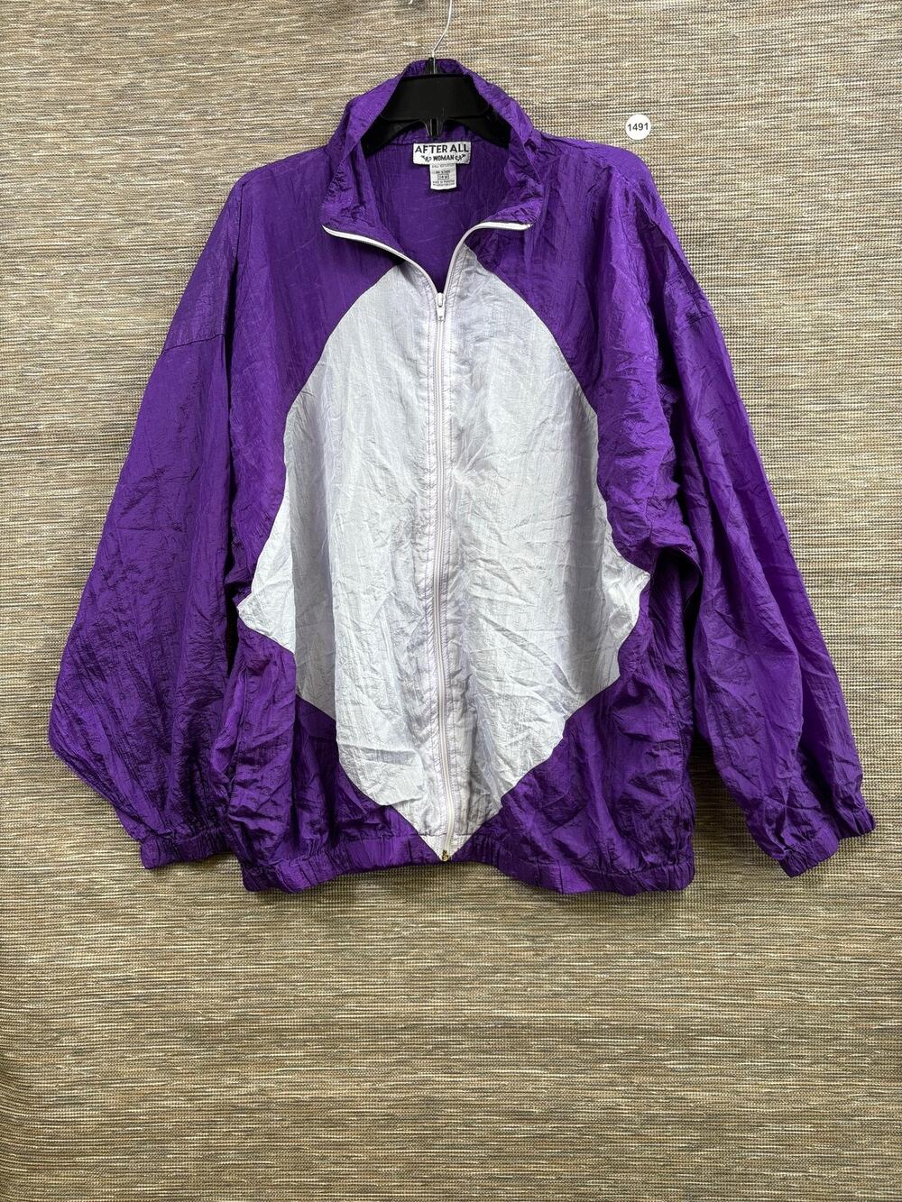 VTG After All Woman Windbreaker Jacket Womens Size 24W Purple White Full Zip